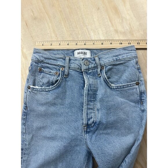 Agolde Button Fly Denim Jeans 23 Light Raw Hem Riley High Rise Straight Bitter - Picture 5 of 5